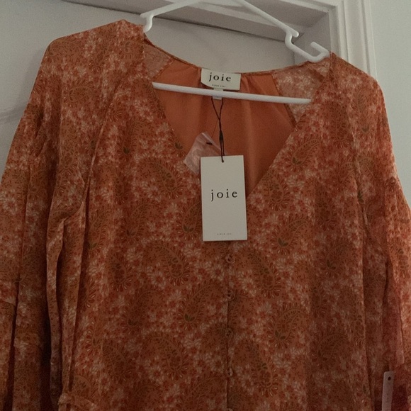 Joie‎ Women's Bree orange caramel multi Mini Silk long sleeve Dress size 4 - Picture 12 of 14